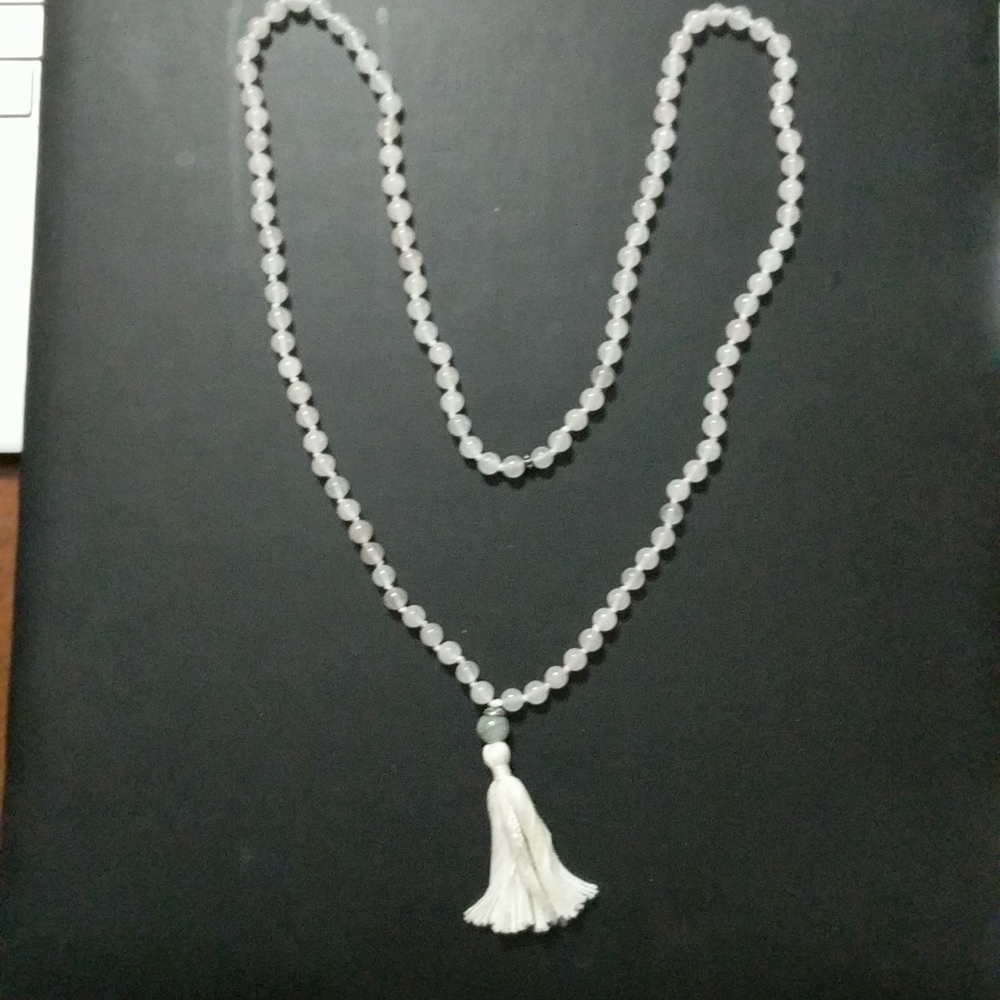 𝅺White Quartz Gemstone Beaded Tassel Long Statement Necklace